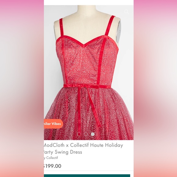 ModCloth Collectif Haute Holiday Party Swing Dress Red Crystals Embellished - Picture 4 of 7